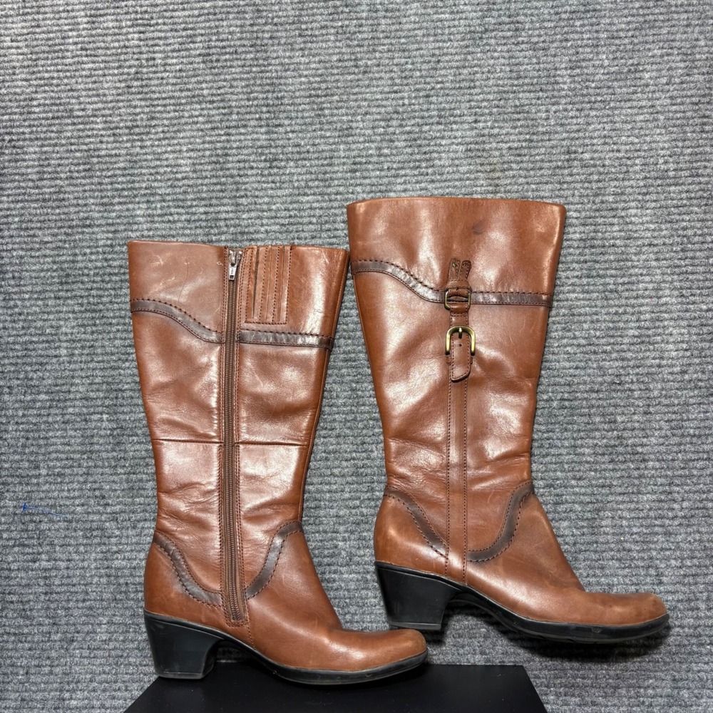 Clarks‎ Brown Leather Tall Knee High Riding Boots Buckle 26068760 Womens 5.5M